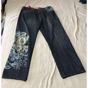 Vintage Indigo Red Lux Industrial Y2K Grunge Denim Jeans Blue Men's 38 x 33